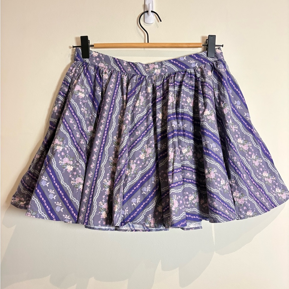 Free People Gaia Printed Blue Floral Flared Mini Skirt Size XS - Picture 4 of 9
